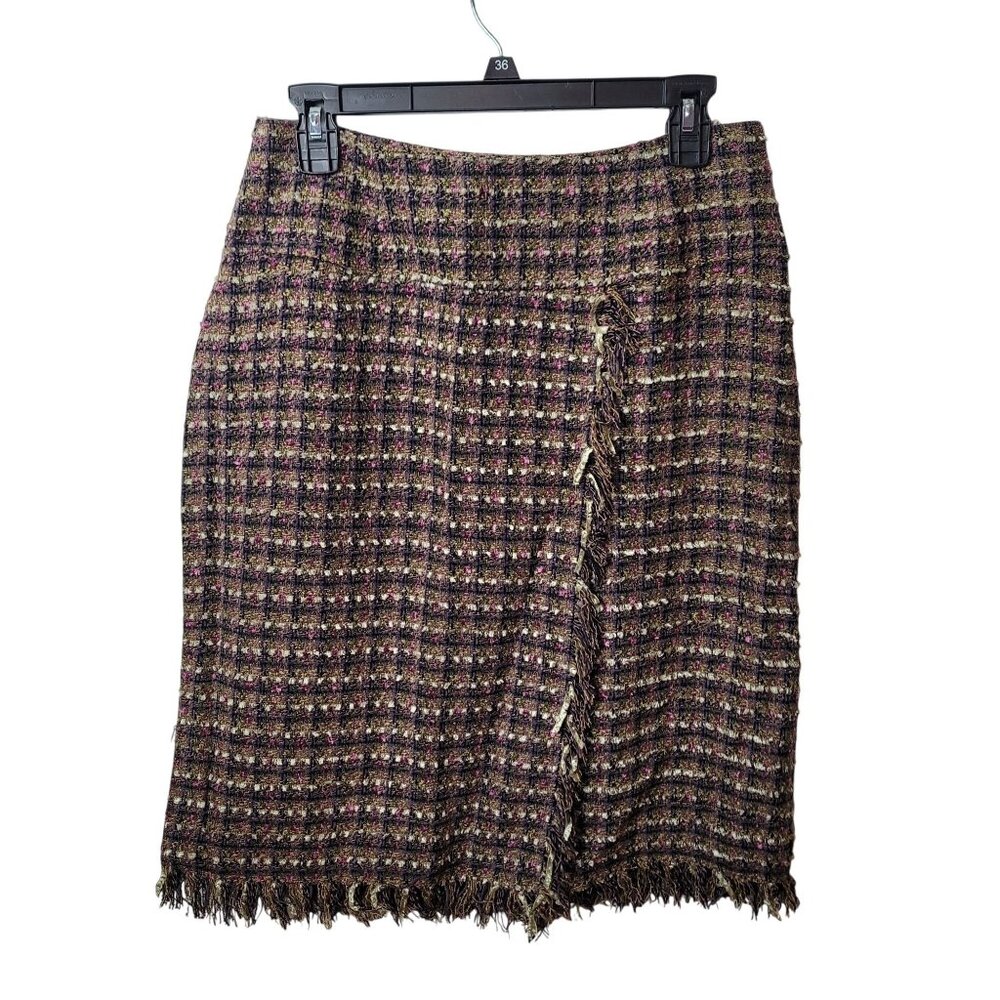 Nicole Studio Tweed Fringe Pencil Skirt Size 10 Multicolor Acrylic Polyester Ble - Picture 2 of 12